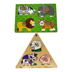 Melissa & Doug Toy Wooden Jumbo Knob Puzzles 2 Pack Farm Zoo Wild Animals